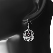 Garnet Stone Celtic Knot Silver Earrings - e307